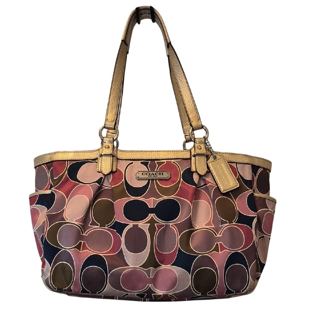 Coach Signature Scarf Sateen Gold Trim and Satin Handbag Signature Tote F19464